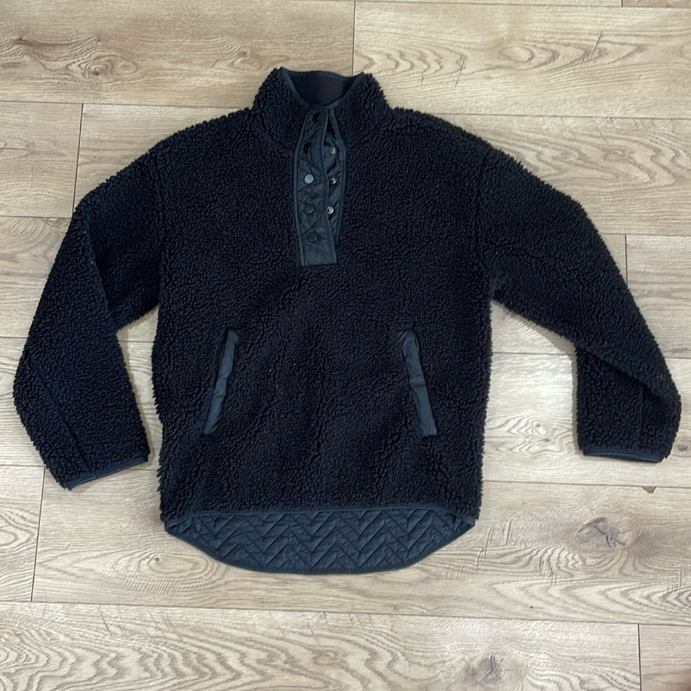 Athleta Black Cozy Sherpa Snap Sweatshirt Pullover